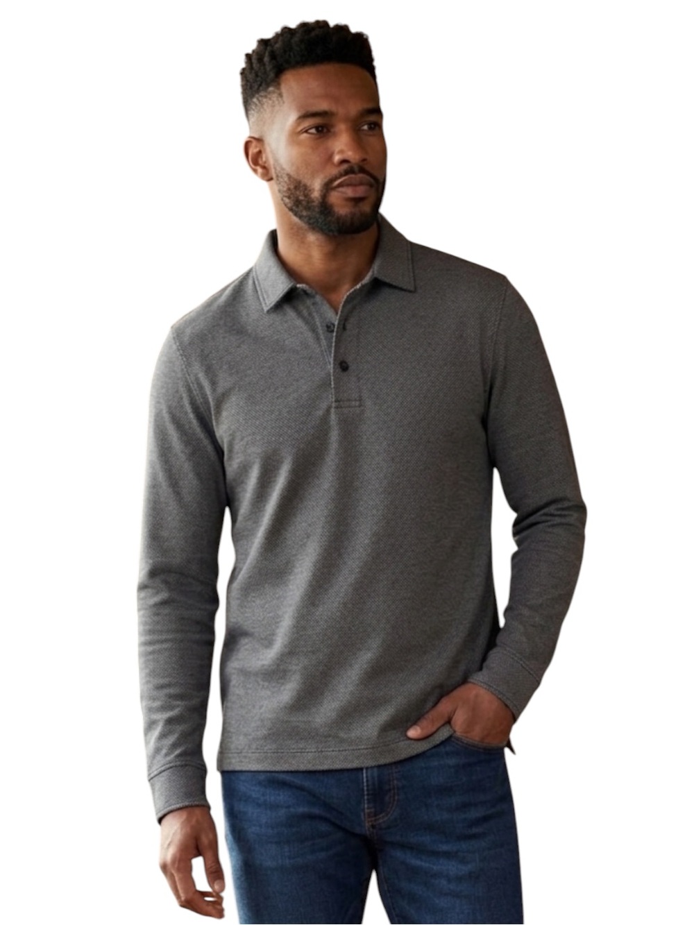 UNTUCKit Mens Medium M Black Wrinkle Free Cotton Long Sleeve Polo Shirt 
BB